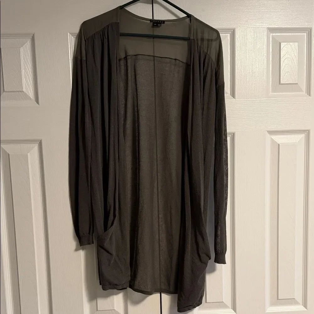 Theory Dark Gray Sheer Open-Front Cardigan Size S/P